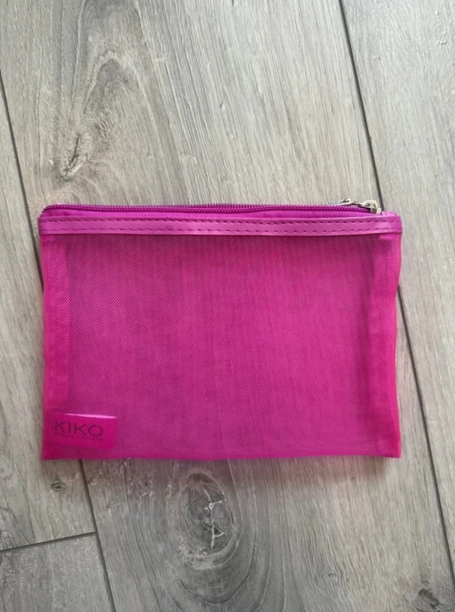 Pochette Kiko rose fuchsia transparente en plastique tissé - 13,5 X 19cm